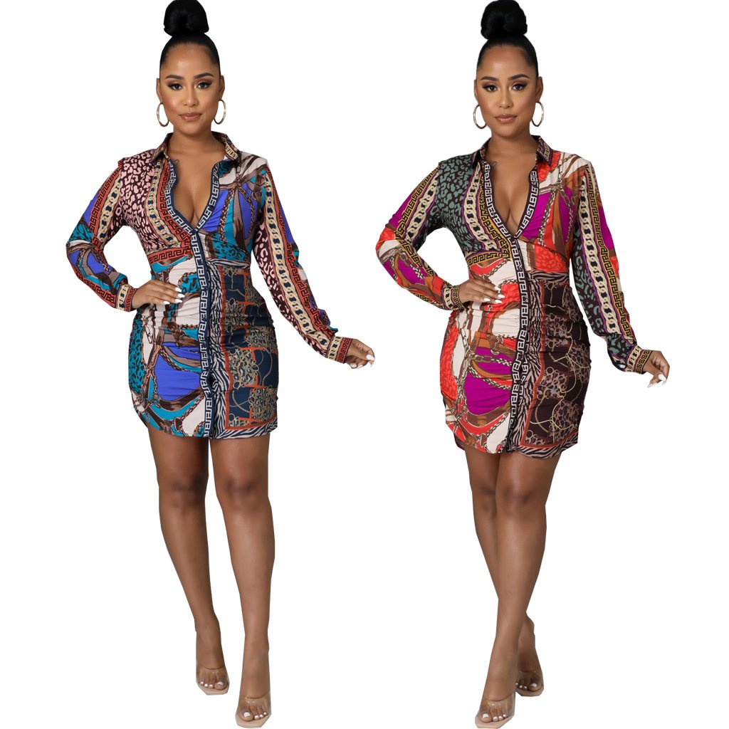 European And American Casual Fashion Printed Shirt Multicolor Women's Dress - Image 2