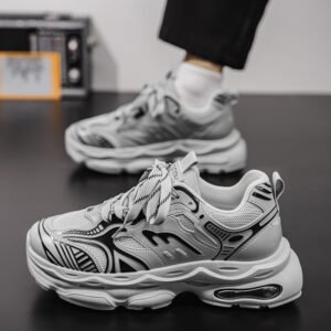 New Spring Men Breathable Mesh Dad Shoes, Trendy All-match Platform Anti-slip Casual Running Sports Sneakers