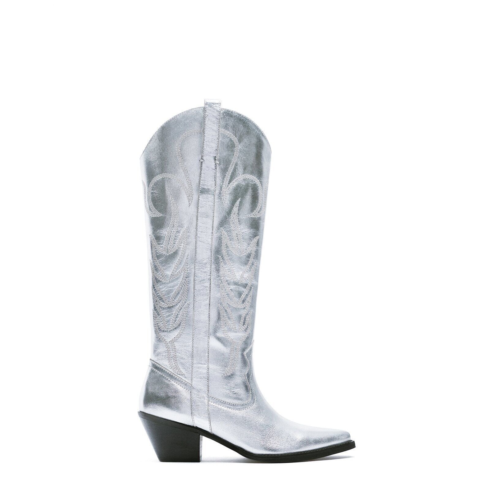 Silver Embroidered Chelsea Boots Autumn And Winter - Image 2