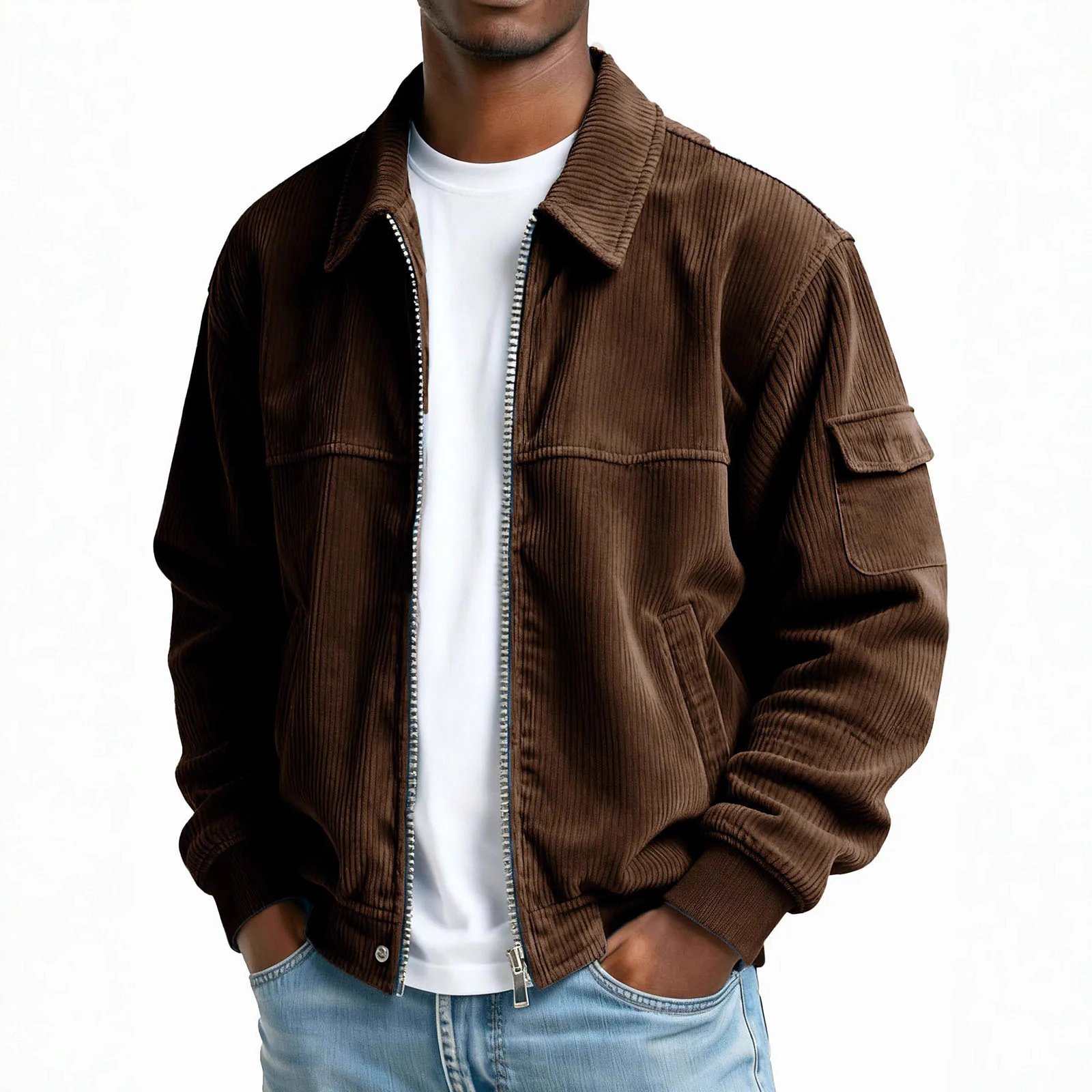 New Men's Retro Corduroy Fashion Casual Long Sleeve Pocket Jacket Men - Image 4