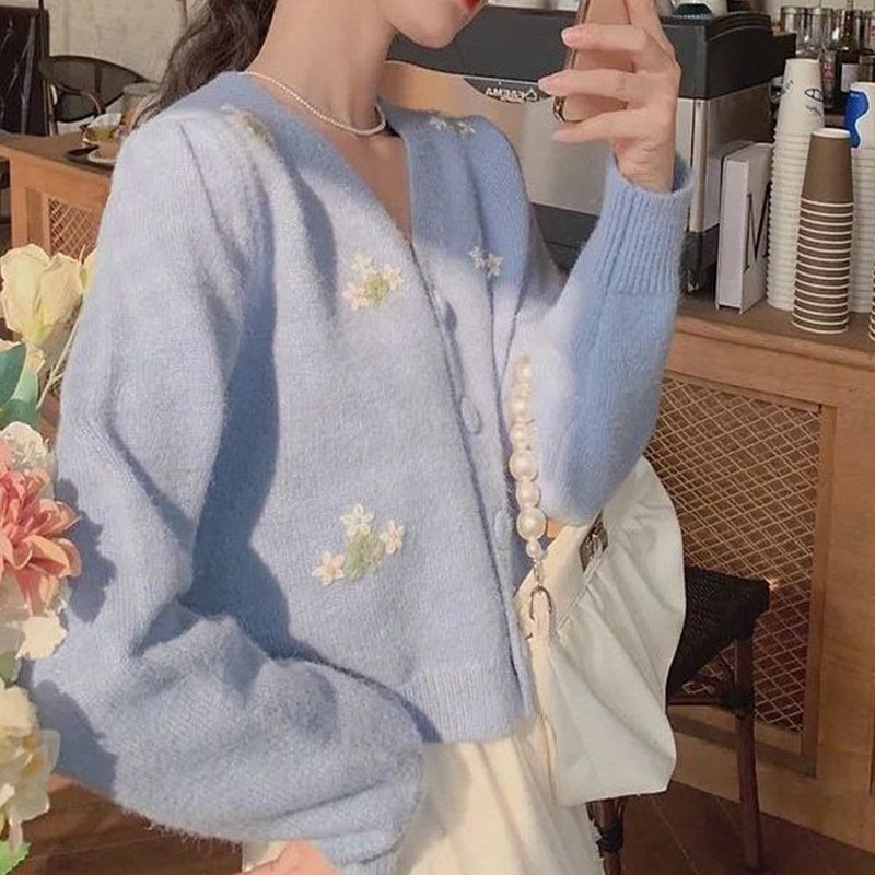 Embroidered Knitted Cardigan Women's Long-sleeved Top - Image 5