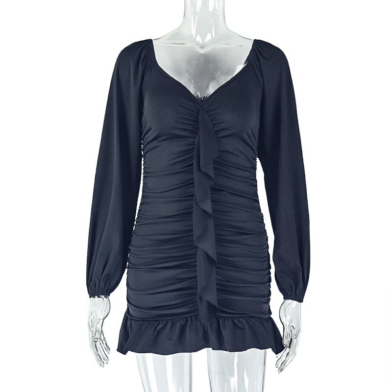 U-neck Backless Long Sleeve Short Dress - Image 7