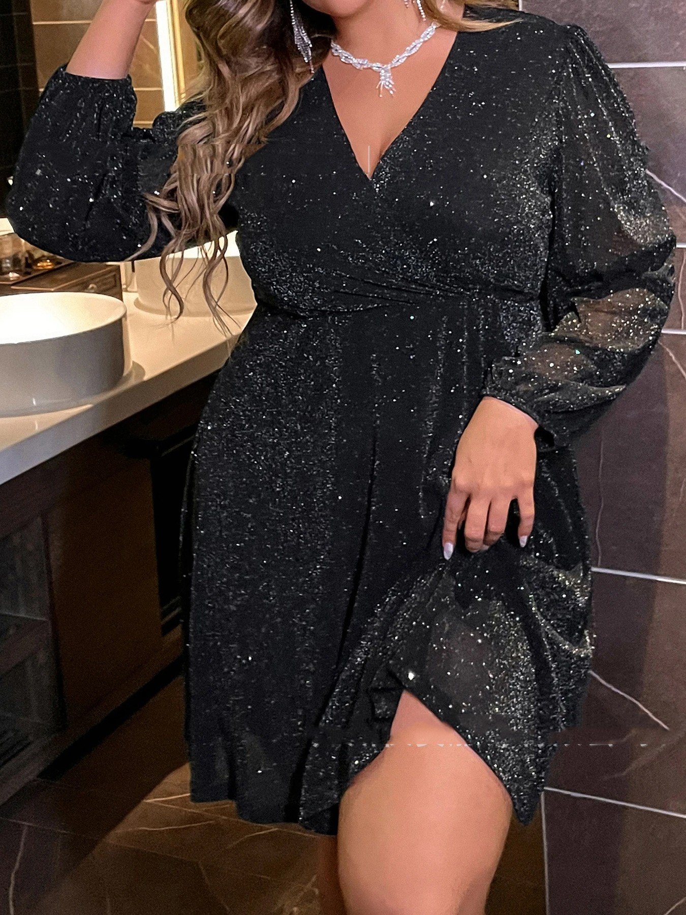 Autumn And Winter Long Sleeve Sexy V-neck Party Evening Dress - Image 3