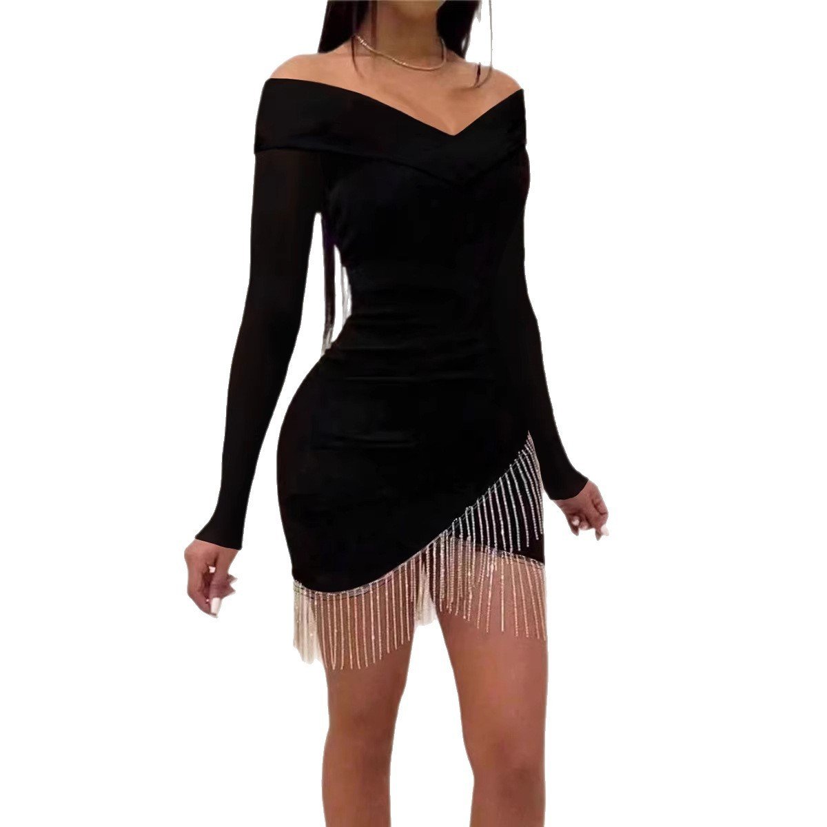 Womens Black Off Shoulder Dress - Image 2