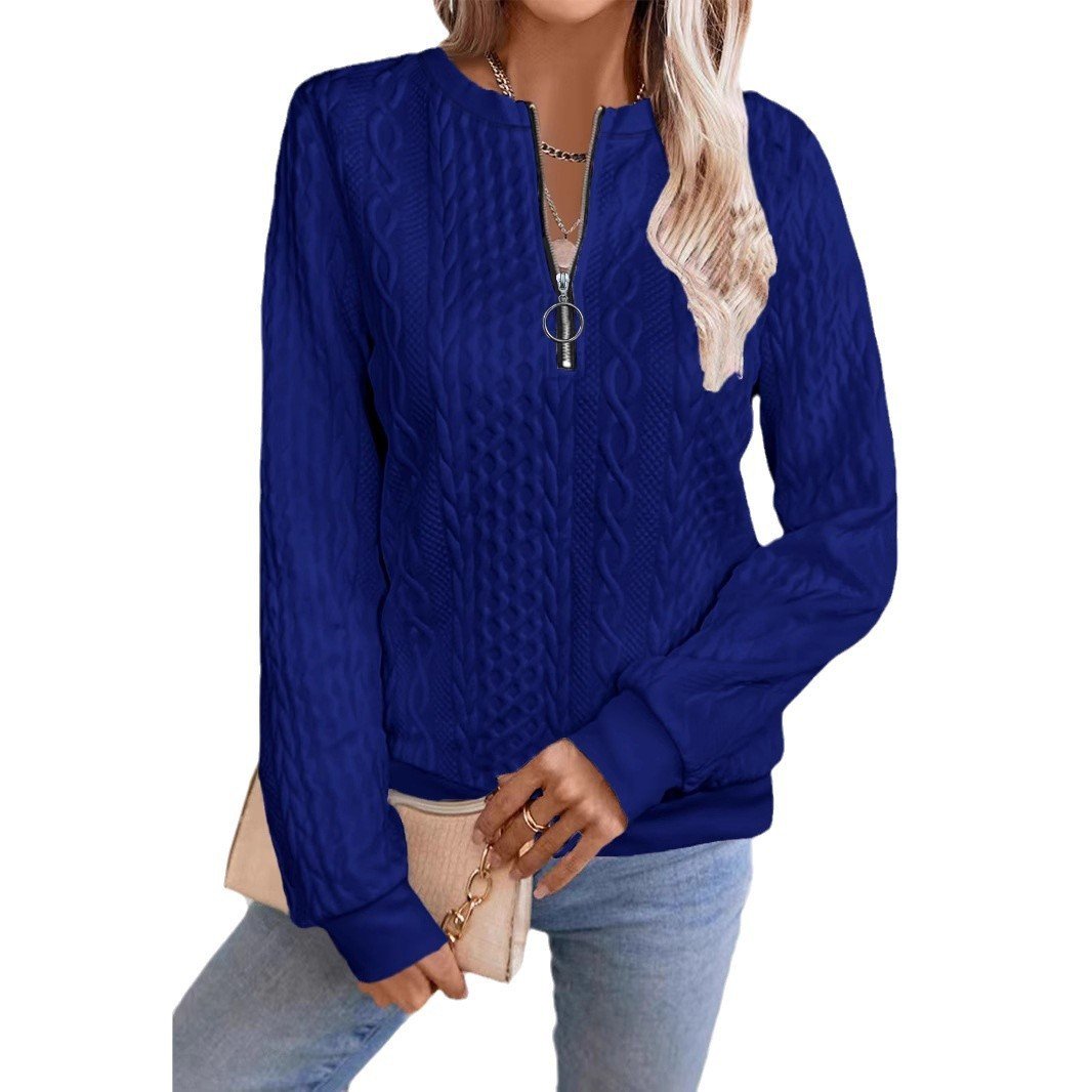 Casual Neckline Long-sleeve Zipper Sweaters Women's Clothing - Image 3