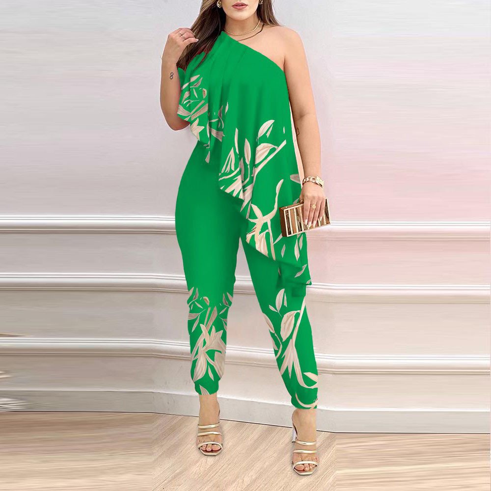 Printed One-shoulder Ruffled Jumpsuit - Image 3