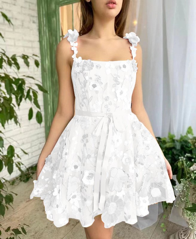 Three-dimensional Flower Embroidery Dress Summer Fashion Sweet A-line Suspender Dresses For Womens Clothing - Image 5