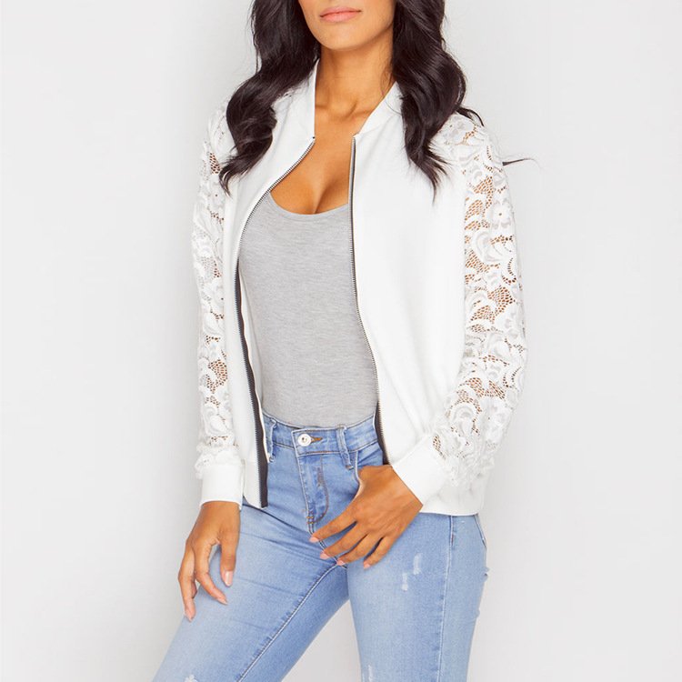 Women Bomber Jacket With Lace - Image 5