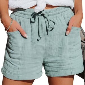2026 European And American Cross-border New Summer Women's Clothing Amazon Wish High-Waisted Belted Loose Wide-Leg Short Pants For Women