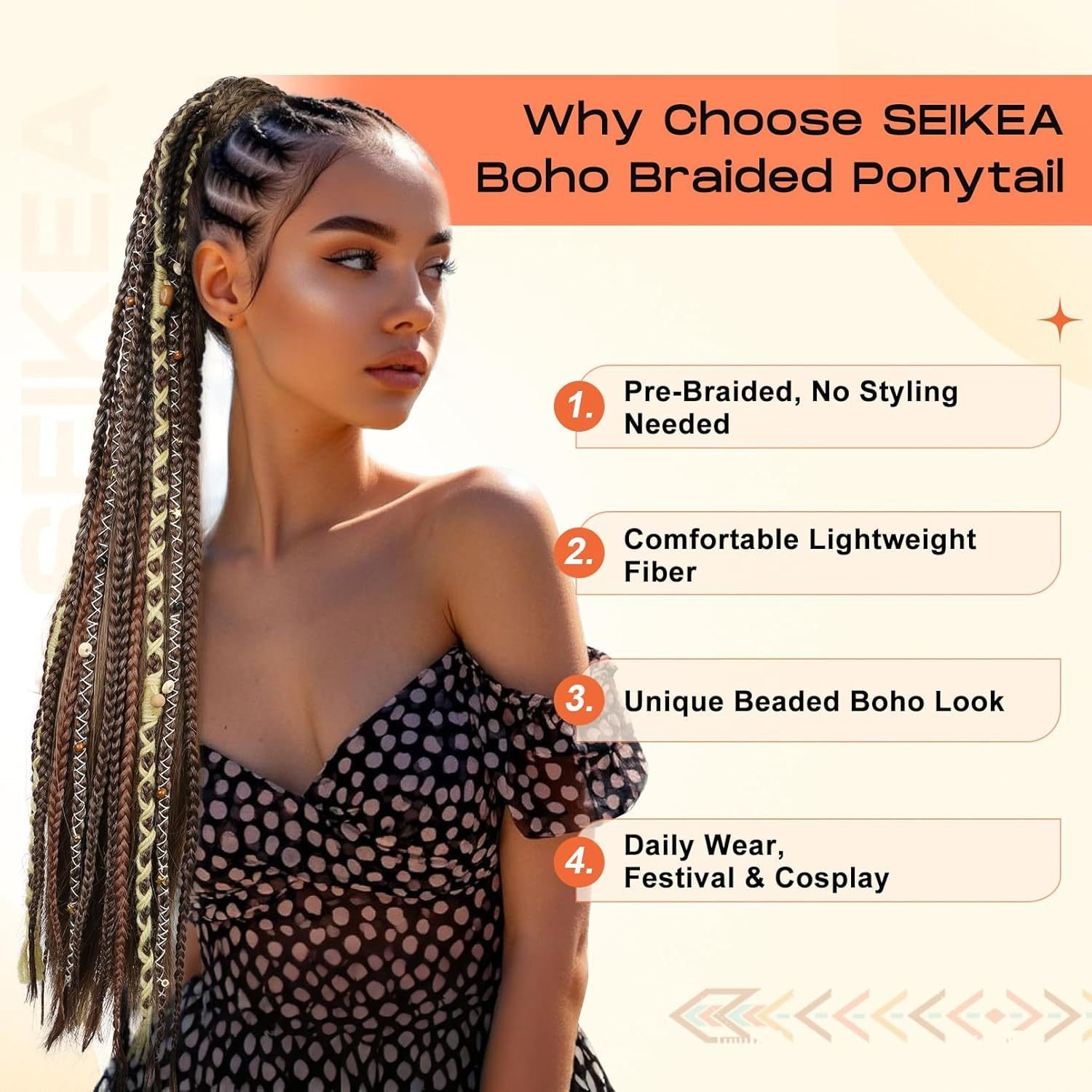 Braided Ponytail Braid Lock Beads Hair Extension - Image 3