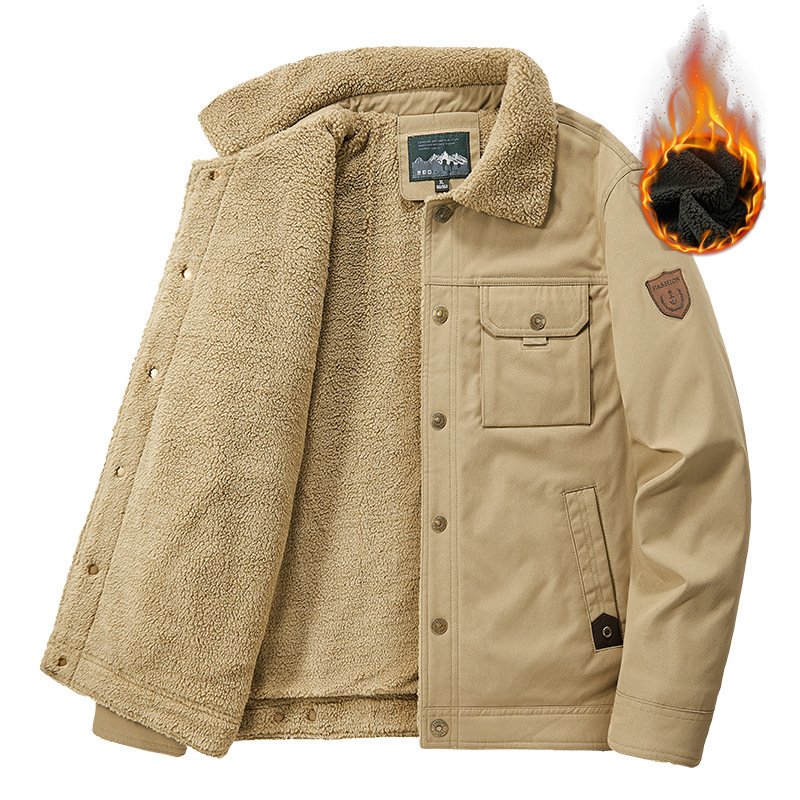 Washed Jacket For Men Fleece-lined And Thickened Lambswool Casual Style - Image 2