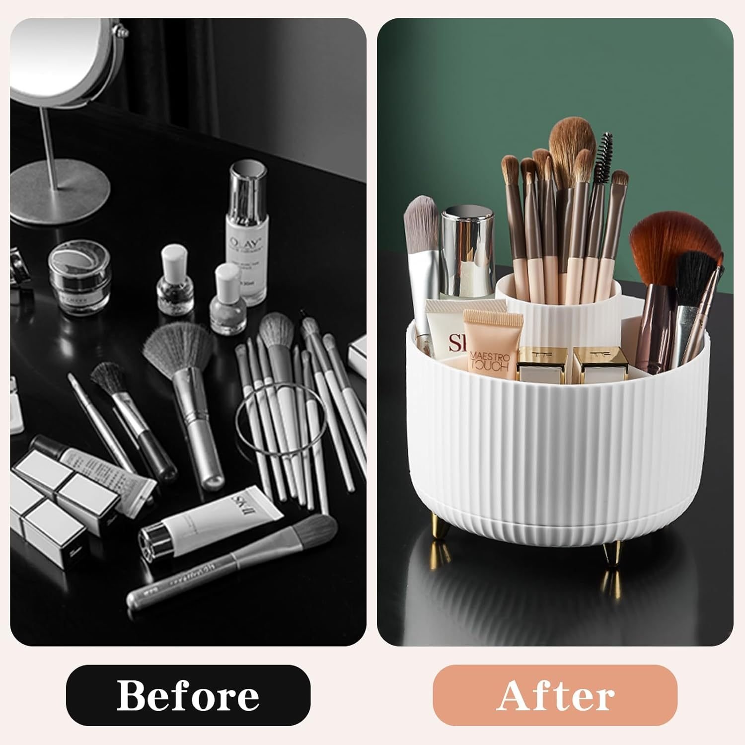 360 Rotating Makeup Brush Holder & Organizer Countertop Storage For Cosmetics & Skincare 8 Colors - Image 10