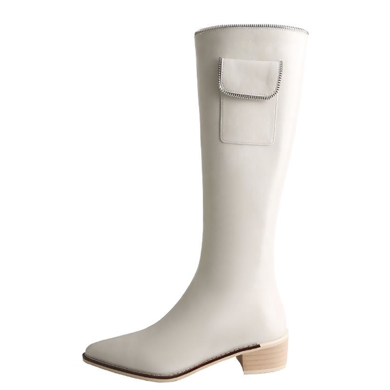 Pointed Retro Mid-heel Mid-tube Thick-heeled Net Red Boots Tide - Image 3