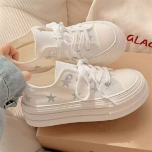 Women Thick Sole Canvas Shoes Height Increase White Sneakers Autumn New Breathable Student Casual Star Skate Shoes For Dress Matching