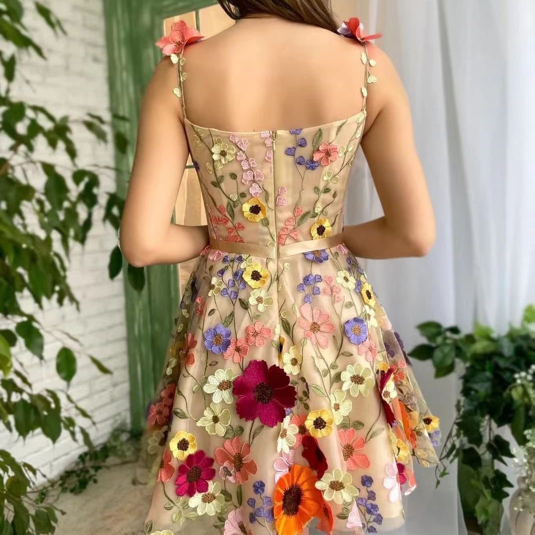 Three-dimensional Flower Embroidery Dress Summer Fashion Sweet A-line Suspender Dresses For Womens Clothing - Image 2