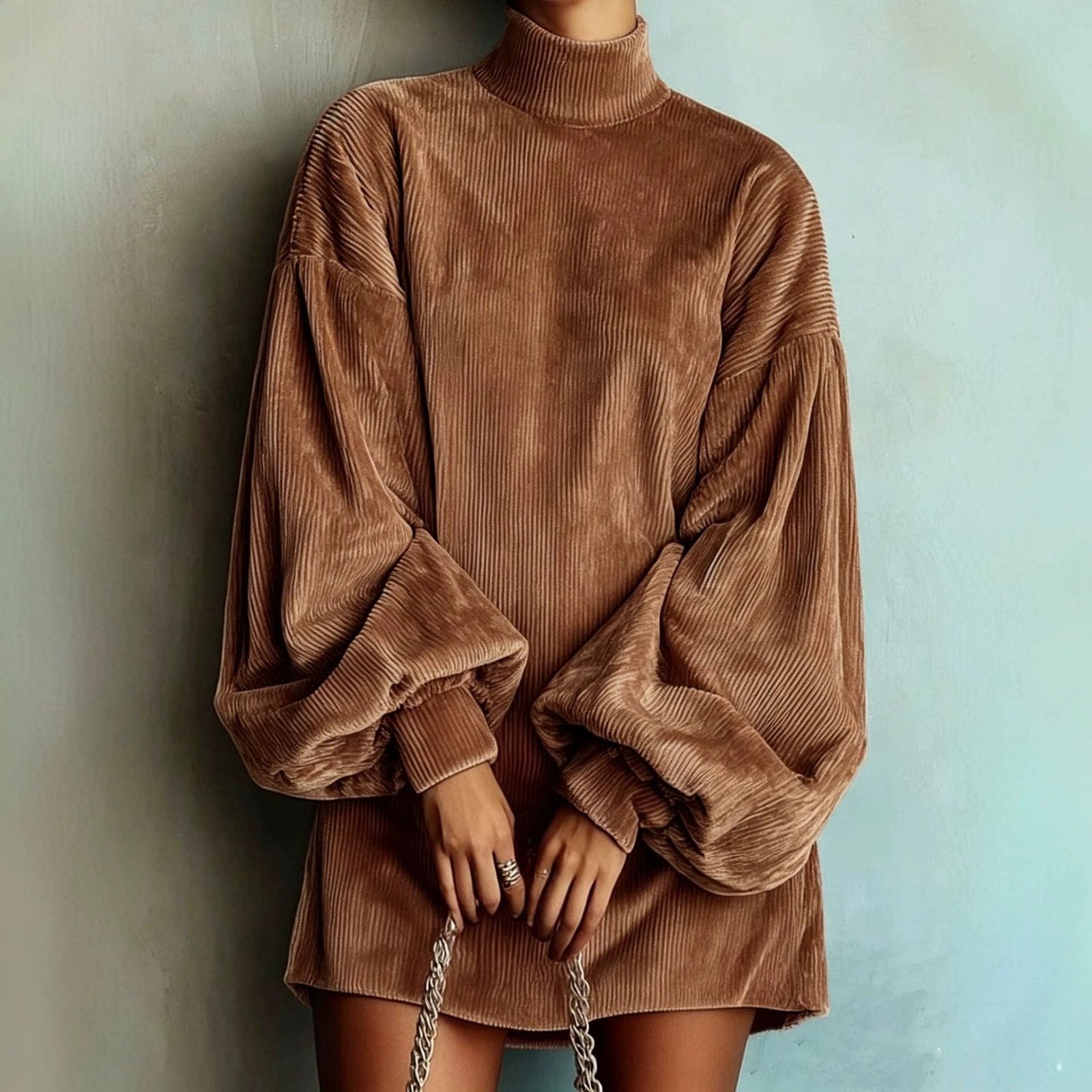 Loose-fitting Long-sleeve Dress With Puff Sleeves - Image 5