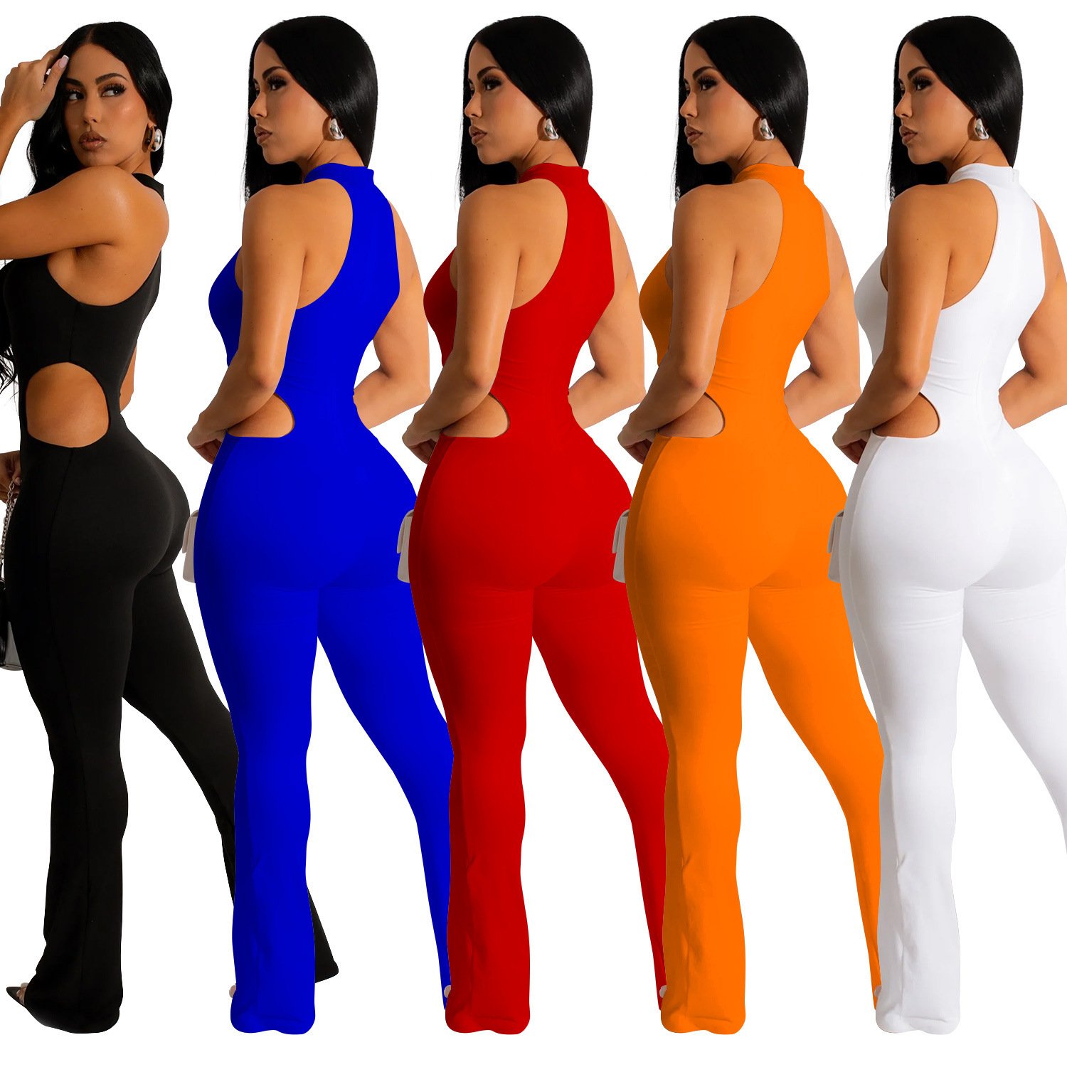 Women's Solid Color Sexy Halter Hollow-out Jumpsuit - Image 9