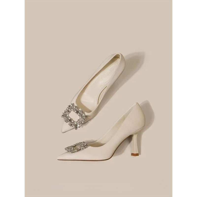 French Pointed High Heels Women Temperament Bride Thin Solid Color - Image 3