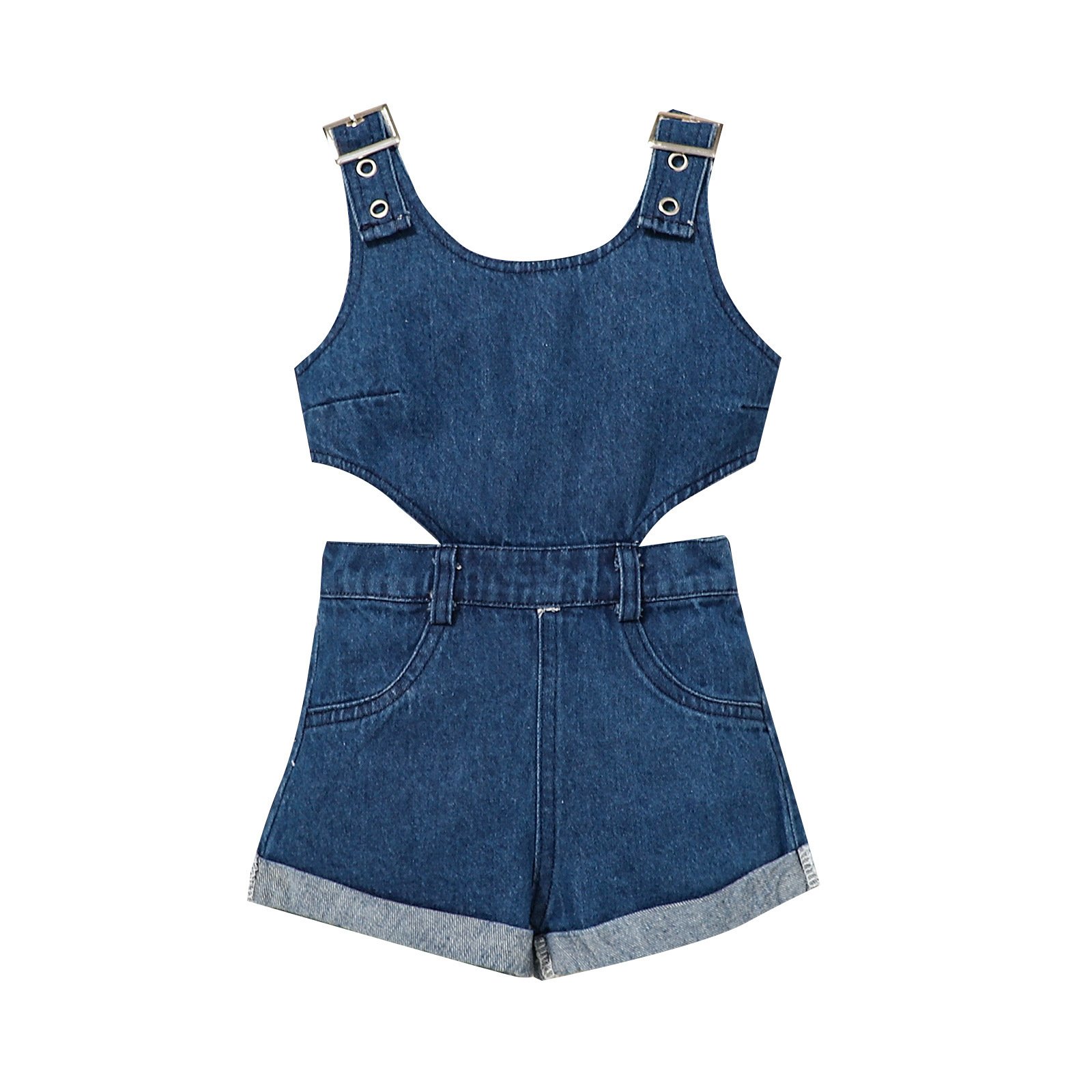 Girls' Two-color Sleeveless Cowboy Siamese Shorts - Image 2