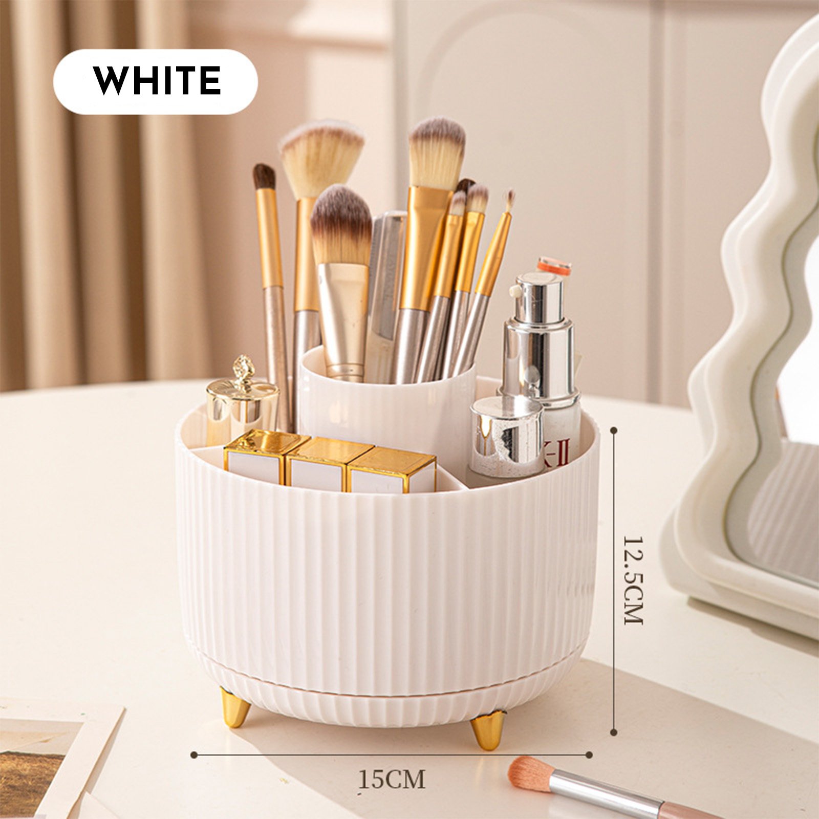360 Rotating Makeup Brush Holder & Organizer Countertop Storage For Cosmetics & Skincare 8 Colors - Image 6