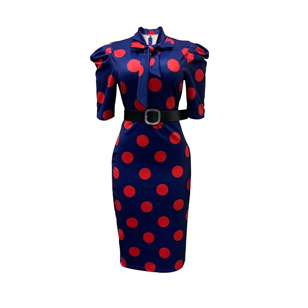 Lace-up Polka Dot Temperament OL Professional Pencil European And American Dress - Image 8