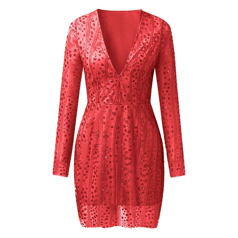 Deep V long sleeve sequin dress - Image 6