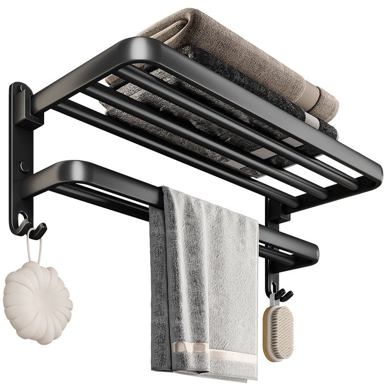 No-drill Bathroom Shelf Space Aluminum Towel Rack Storage Towel Holder Bathroom Hardware Accessory - Image 2