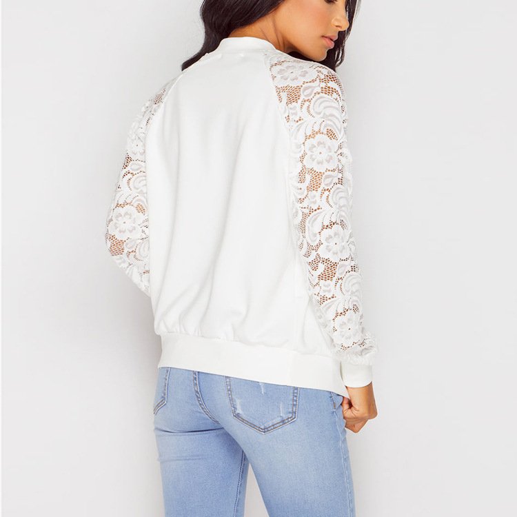 Women Bomber Jacket With Lace - Image 2