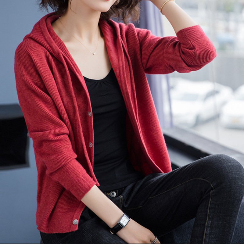 Hooded Sweater Coat Women Long Sleeve Single-breasted Sweaters Clothes - Image 3