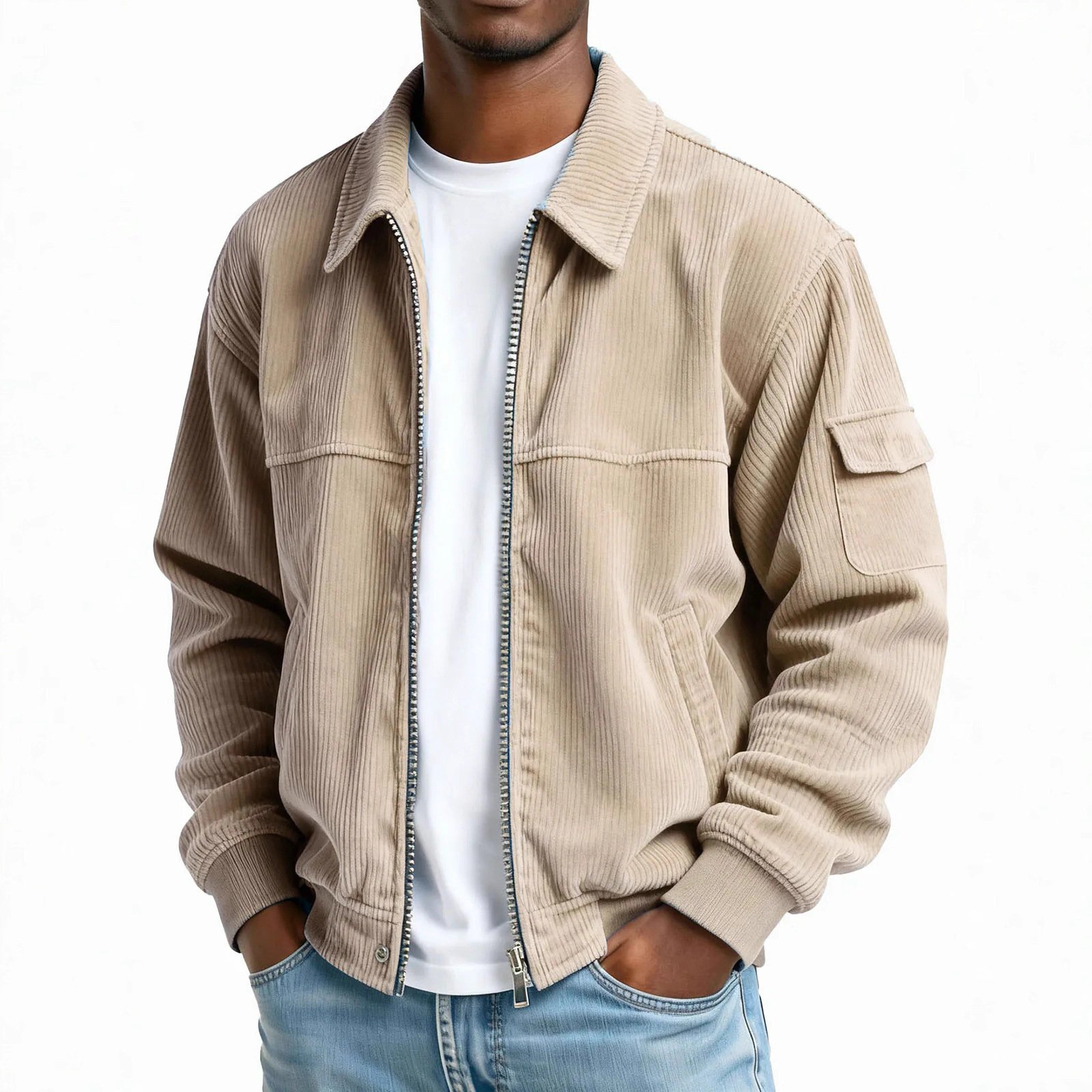 New Men's Retro Corduroy Fashion Casual Long Sleeve Pocket Jacket Men - Image 3