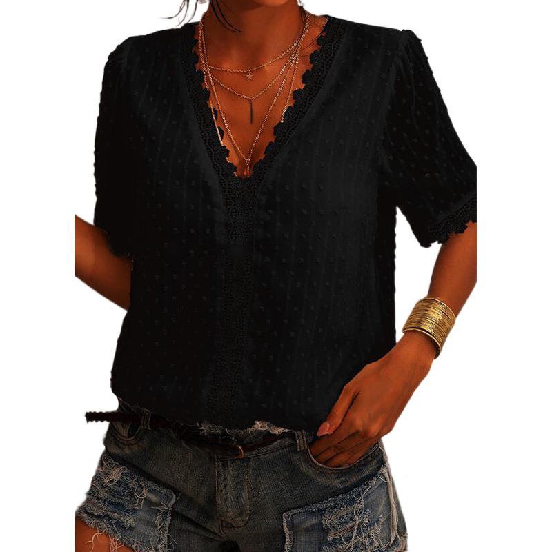 Chiffon Shirt European And American Women Embroidered Lace Short-Sleeved Blouse Women - Image 6
