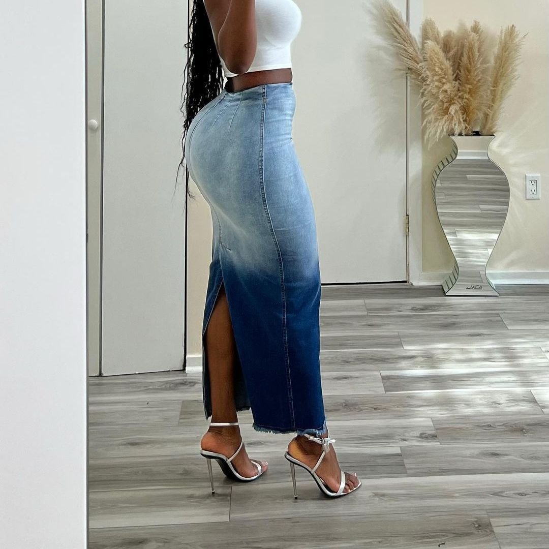 Women's Clothing Fashion Slit Tassel Denim Skirt - Image 4
