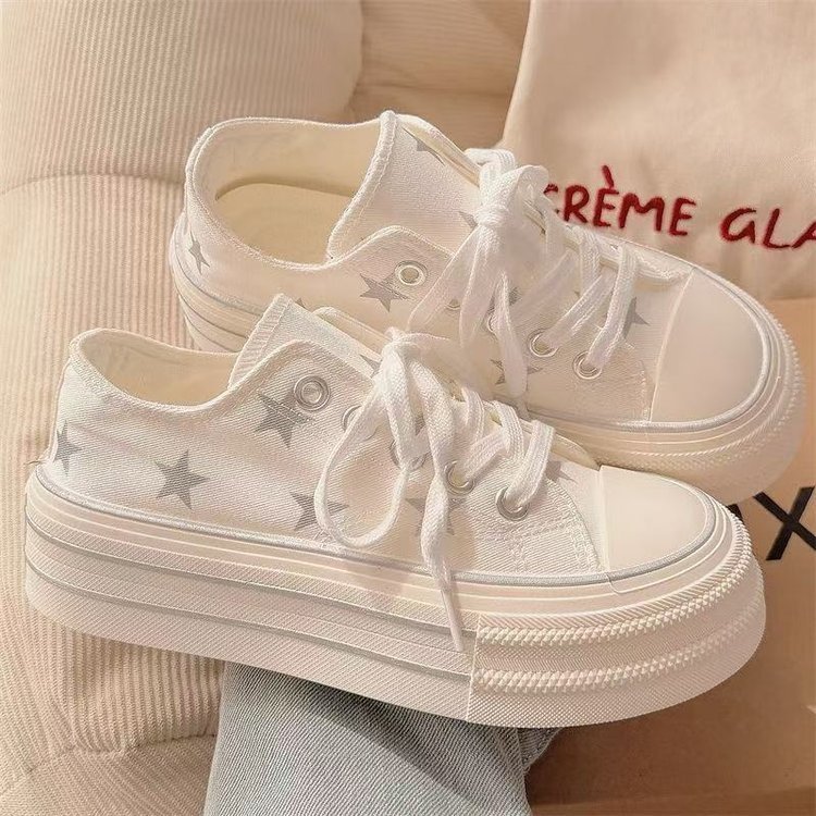 Women Thick Sole Canvas Shoes Height Increase White Sneakers Autumn New Breathable Student Casual Star Skate Shoes For Dress Matching - Image 3