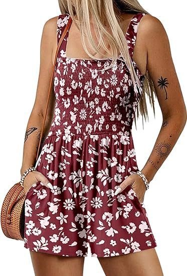 Flower Print Shorts Jumpsuit Summer Fashion Sleeveless Beach Bodysuit - Image 10