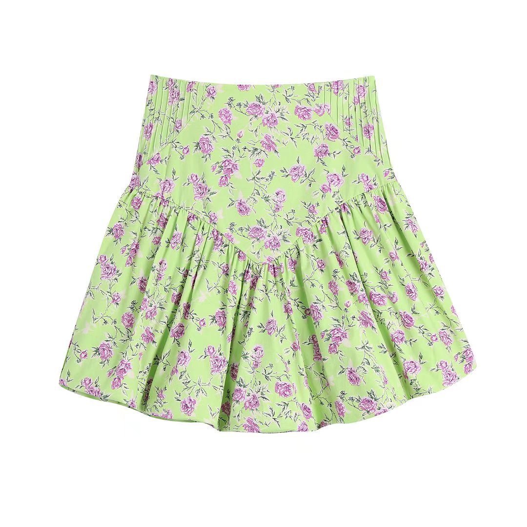 Women's Green Printed Short Skirt - Image 4