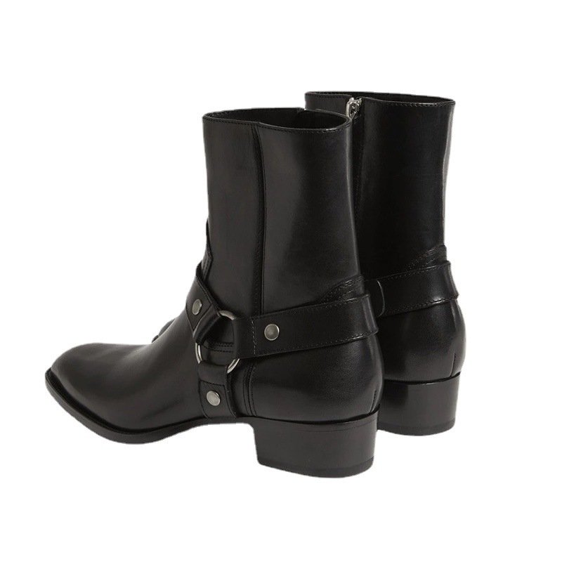 Pointed-toe Leather Martin Boots For Men - Image 3