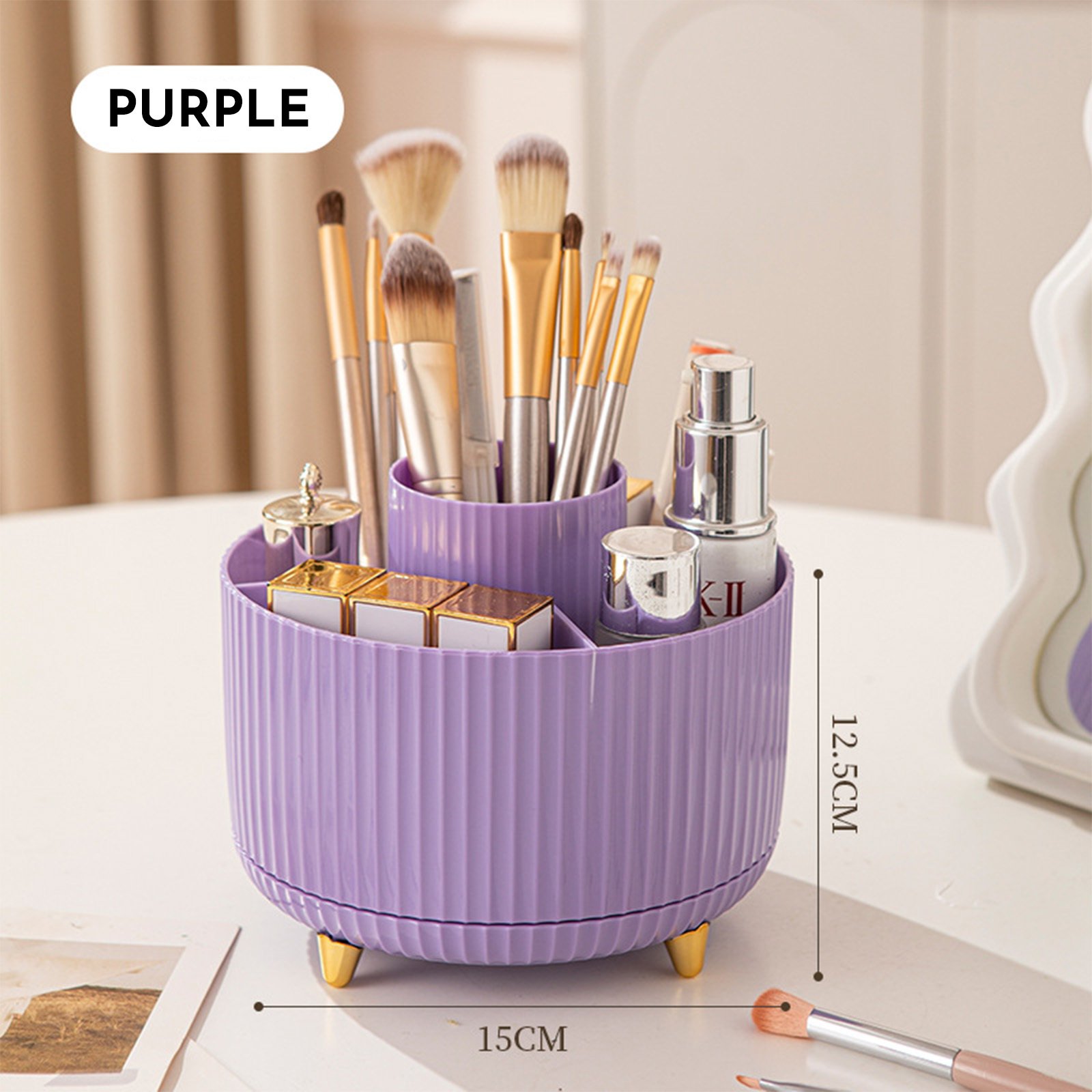 360 Rotating Makeup Brush Holder & Organizer Countertop Storage For Cosmetics & Skincare 8 Colors - Image 8