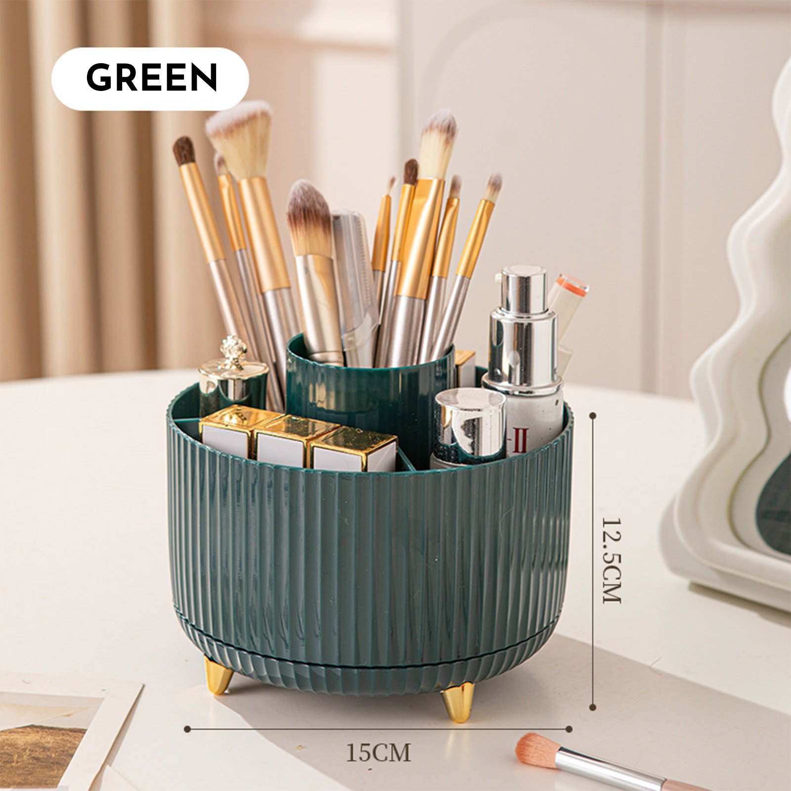 360 Rotating Makeup Brush Holder & Organizer Countertop Storage For Cosmetics & Skincare 8 Colors - Image 2