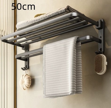 No-drill Bathroom Shelf Space Aluminum Towel Rack Storage Towel Holder Bathroom Hardware Accessory - Image 7