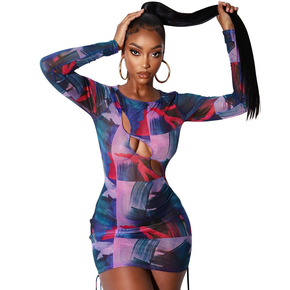 Nightclub Sexy Net Gauze See-Through Long-Sleeved Dress - Image 6