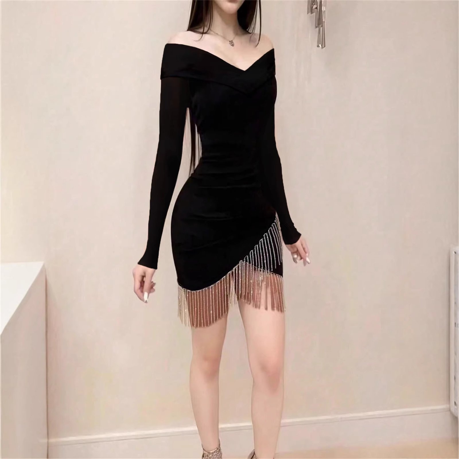 Womens Black Off Shoulder Dress - Image 3
