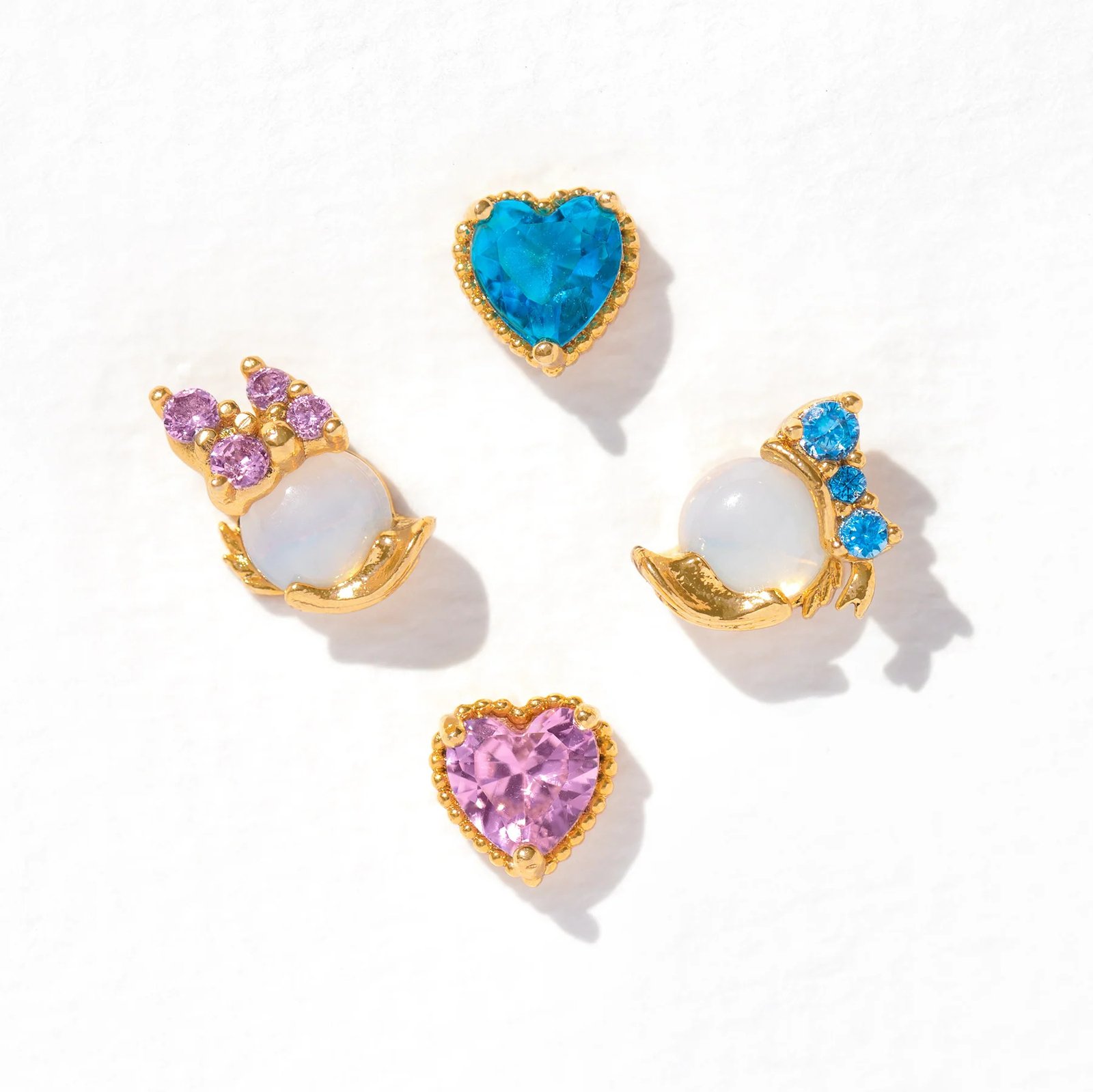 Light Luxury Minority Design Cute Cartoon Duck Colored Loving Heart Earings Set - Image 2
