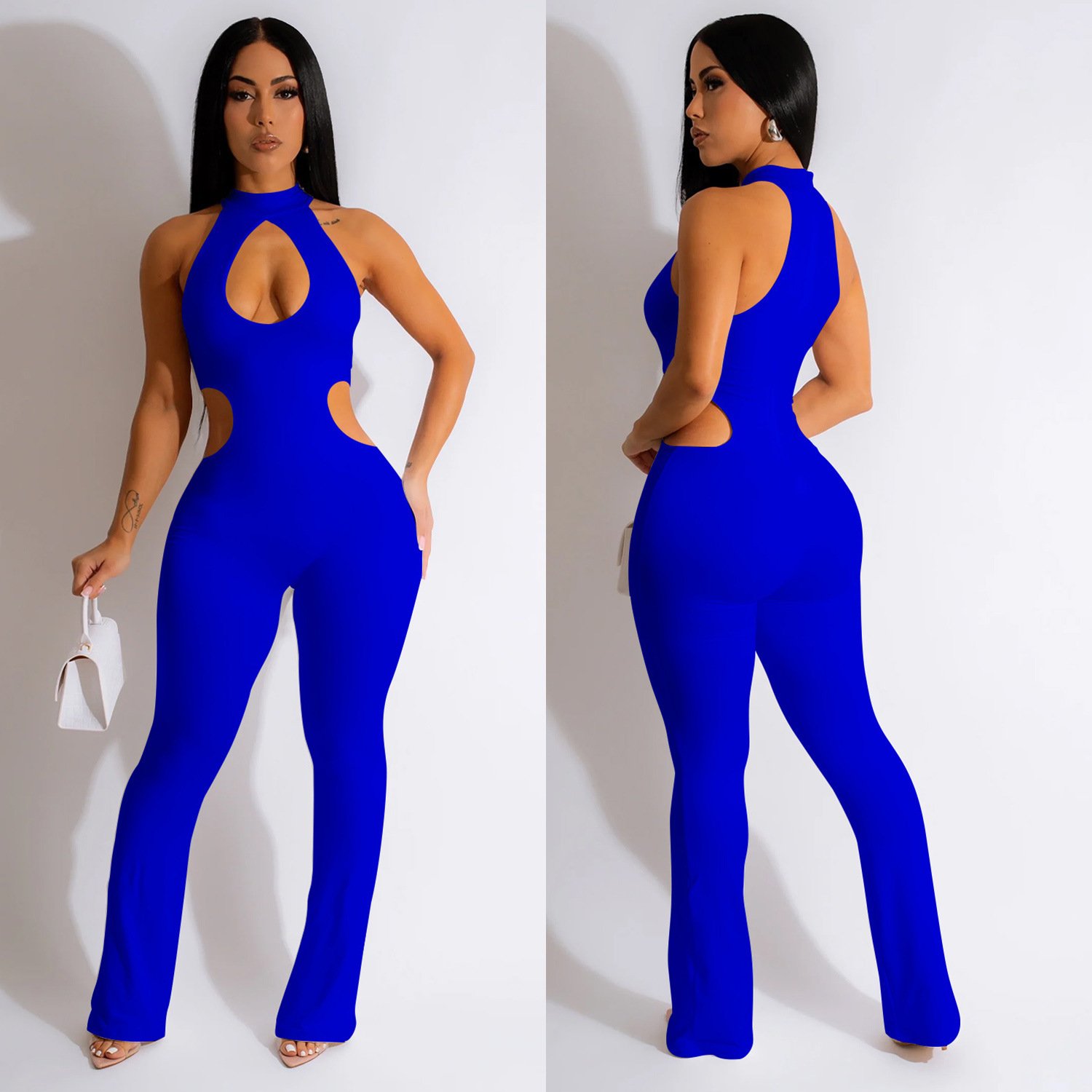 Women's Solid Color Sexy Halter Hollow-out Jumpsuit - Image 3