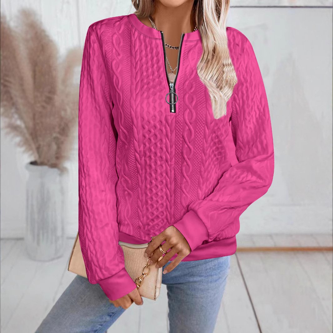 Casual Neckline Long-sleeve Zipper Sweaters Women's Clothing - Image 8