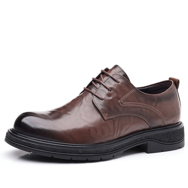 Leather Shoes For Men Genuine Leather Casual Business Formal Breathable With Thick Soles - Image 5
