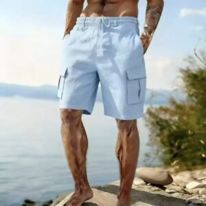 Casual Beach Cotton-linen Cargo Shorts For Men