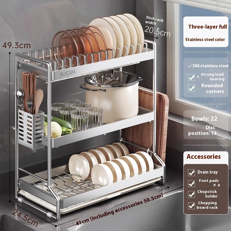 Stainless Steel Dish Storage Rack Draining Plate Rack - Image 7