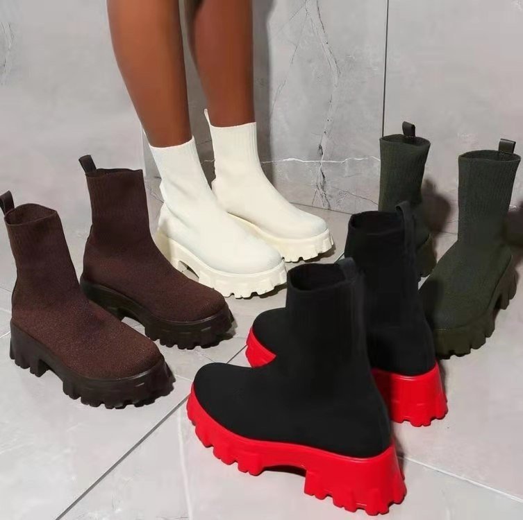 Women Sock Boots Platform Chunky Heels Shoes - Image 7