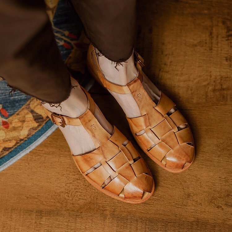 Summer Low Heel Pig Cage Shoes Chunky Heel Retro Roman Sandals For Women - Image 3