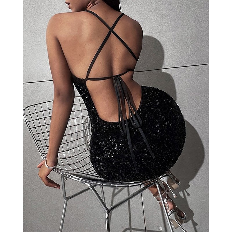 Hot Girl Dress Ins Nightclub Outfit Sexy Sequins Slim Fit - Image 3